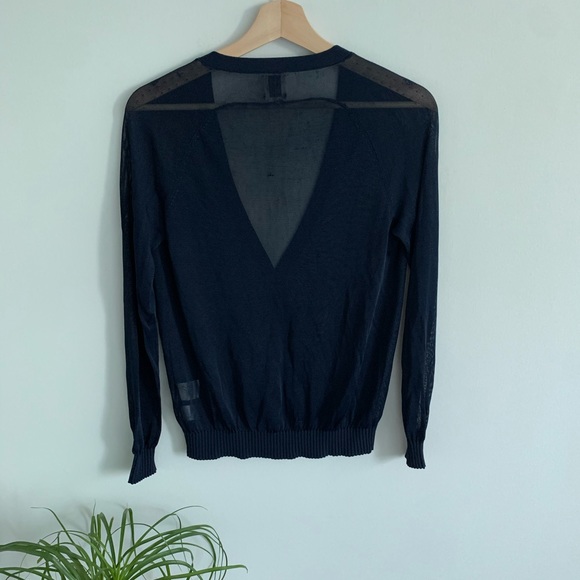 Anne Klein - Navy Blue Mesh Cardigan Gold Buttons - Picture 6 of 6